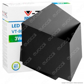V-Tac VT-803 Lampada LED da Muro Wall Light Colore Nero 3W - SKU 8346