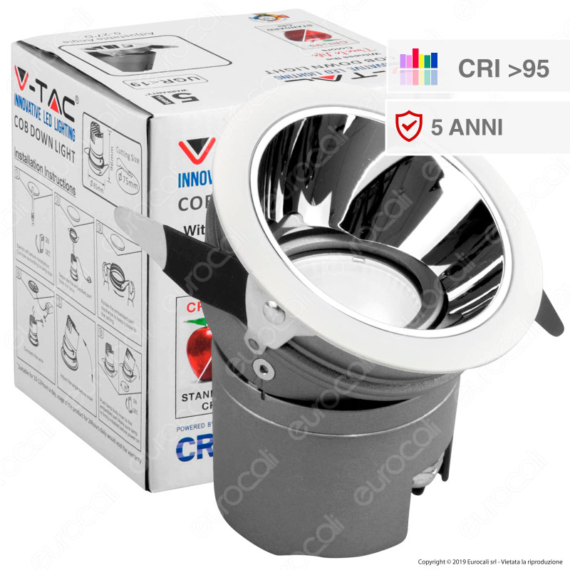 V-Tac VT-2911 Faretto LED da Incasso Rotondo e Orientabile COB CREE