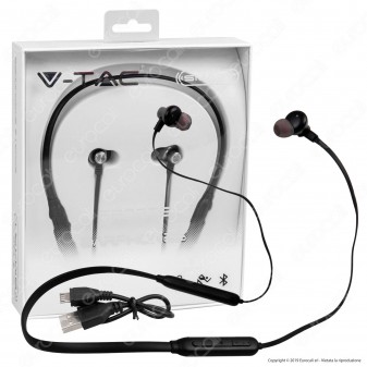 V-Tac VT-6166 Coppia di Auricolari Bluetooth Sports Earphones Colore Nero - SKU 7710