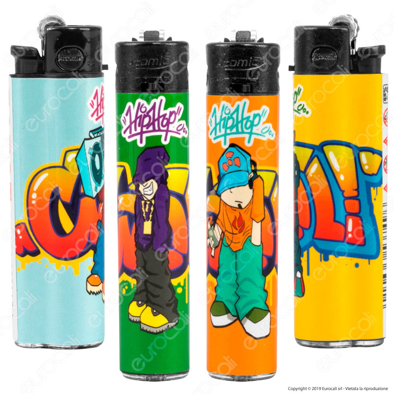 Atomic Festival Accendino Maxi Ricaricabile Fantasia Hip Hop - Serie di 4 Accendini