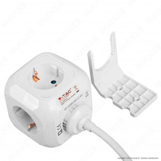 V-Tac Multipresa Salvaspazio 4 Posti e 2 Prese USB Colore Bianco - SKU 8800