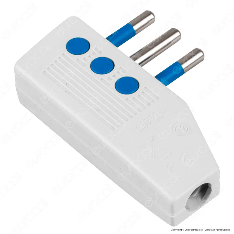 Ecova Spina Singola 10A con Uscita Cavo Reversibile Colore Bianco - Mod. 33027