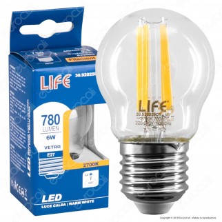 Life Lampadina LED E27 6W MiniGlobo G45 Filamento - mod. 39.920259C1