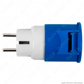 Ecova Adattatore Presa Schuko con Presa CEE Industriale Colore Bianco e Blu - mod. 20555