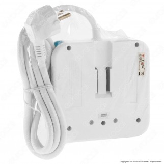 V-Tac Multipresa Salvaspazio 3 Posti e 2 Prese USB Colore Bianco - SKU 8799