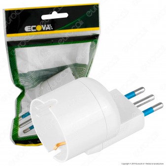 Ecova Adattatore Singolo Salvaspazio Schuko Colore Bianco Spina 10A Decentrata - mod. 30053