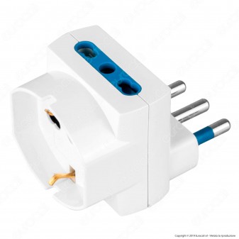 Ecova Adattatore Triplo Salvaspazio con Schuko +10/16A e Spina 16A Decentrata - mod. 30176