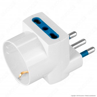 Ecova Adattatore Triplo Salvaspazio con Schuko +10A e Spina 16A Decentrata - mod. 30054