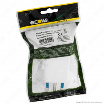 Ecova Adattatore Singolo Salvaspazio Schuko Colore Bianco Spina 16A Decentrata - mod. 30115