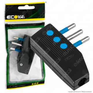 Ecova Spina Singola 10A Salvaspazio Reversibile con Uscita Cavo a 90° Colore Nero - Mod. 30028