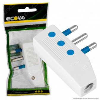 Ecova Spina Singola 16A Salvaspazio Reversibile con Uscita Cavo a 90° Colore Bianco - Mod. 33029