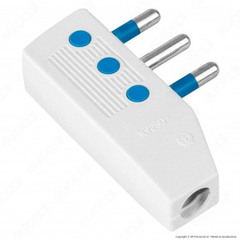 Ecova Spina Singola 16A Salvaspazio Reversibile con Uscita Cavo a 90° Colore Bianco - Mod. 33029