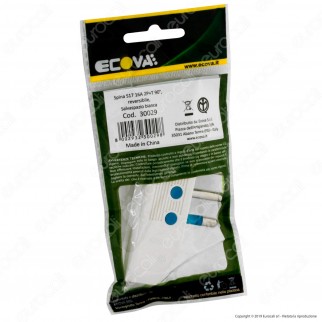 Ecova Spina Singola 16A Salvaspazio Reversibile con Uscita Cavo a 90° Colore Bianco - Mod. 33029