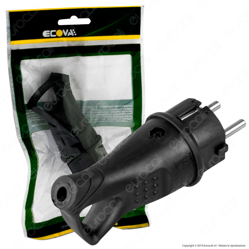 Ecova Spina Singola Schuko con Uscita Cavo a 45° di Colore Nero - mod. 30180
