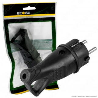 Ecova Spina Singola Schuko con Uscita Cavo a 45° di Colore Nero - mod. 30180