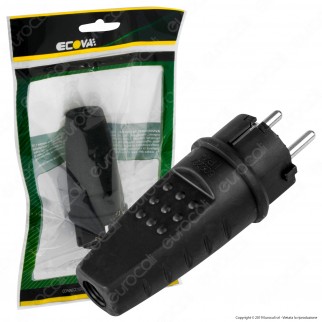 Ecova Spina Singola Schuko con Uscita Cavo Dritta di Colore Nero - mod. 30180