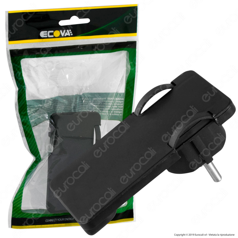 Ecova Spina Singola Schuko Piatta con Uscita Cavo a 90° di Colore Bianco - mod. 30184