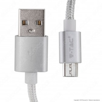 V-Tac VT-5331 Platinum Series USB Data Cable Micro USB Cavo in Corda Colore Argento 1m - SKU 8489
