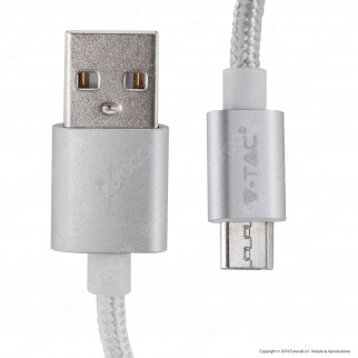 V-Tac VT-5331 Platinum Series USB Data Cable Micro USB Cavo in Corda Colore Argento 1m - SKU 8489