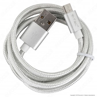 V-Tac VT-5331 Platinum Series USB Data Cable Micro USB Cavo in Corda Colore Argento 1m - SKU 8489