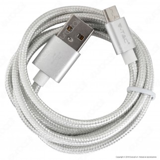 V-Tac VT-5331 Platinum Series USB Data Cable Micro USB Cavo in Corda Colore Argento 1m - SKU 8489