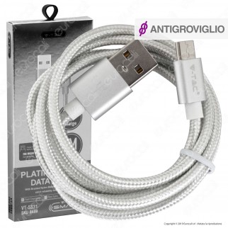 V-Tac VT-5331 Platinum Series USB Data Cable Micro USB Cavo in Corda Colore Argento 1m - SKU 8489