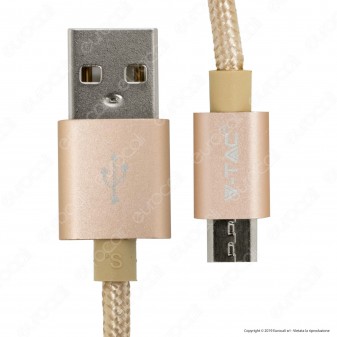 V-Tac VT-5331 Platinum Series USB Data Cable Micro USB Cavo in Corda Colore Oro 1m - SKU 8490