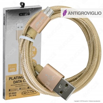 V-Tac VT-5331 Platinum Series USB Data Cable Micro USB Cavo in Corda Colore Oro 1m - SKU 8490