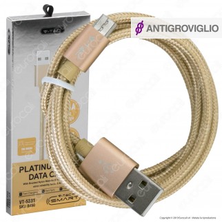 V-Tac VT-5331 Platinum Series USB Data Cable Micro USB Cavo in Corda Colore Oro 1m - SKU 8490