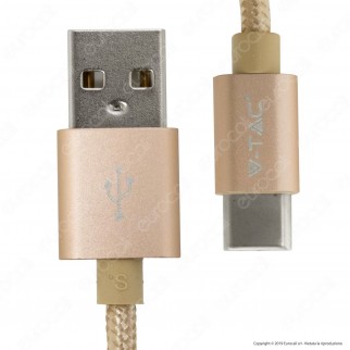 V-Tac VT-5334 Platinum Series USB Data Cable Type-C Cavo in Corda Colore Oro 1m - SKU 8493