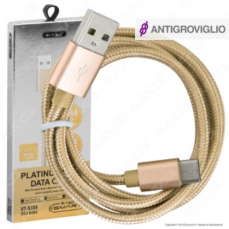 V-Tac VT-5334 Platinum Series USB Data Cable Type-C Cavo in Corda Colore Oro 1m - SKU 8493