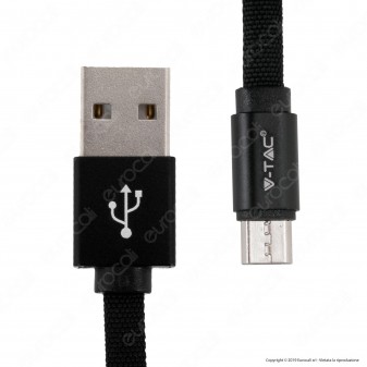 V-Tac VT-5341 Ruby Series USB Data Cable Micro USB Cavo in Corda Colore Nero 1m - SKU 8494