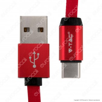 V-Tac VT-5341 Ruby Series USB Data Cable Type-C Cavo in Corda Colore Rosso 1m - SKU 8631