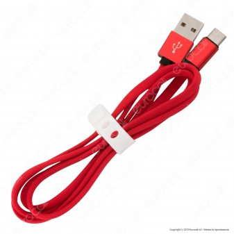 V-Tac VT-5341 Ruby Series USB Data Cable Type-C Cavo in Corda Colore Rosso 1m - SKU 8631