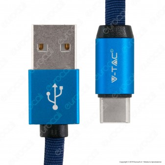 V-Tac VT-5341 Ruby Series USB Data Cable Type-C Cavo in Corda Colore Blu 1m - SKU 8630