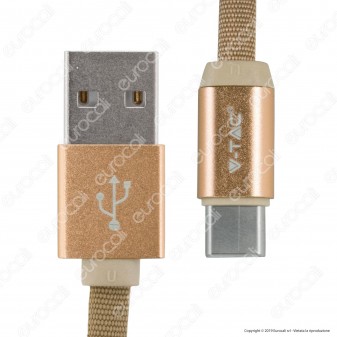 V-Tac VT-5342 Ruby Series USB Data Cable Type-C Cavo in Corda Colore Oro 1m - SKU 8499