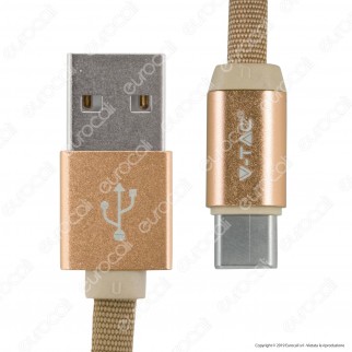 V-Tac VT-5342 Ruby Series USB Data Cable Type-C Cavo in Corda Colore Oro 1m - SKU 8499