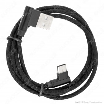 V-Tac VT-5362 Diamond Series USB Data Cable Type-C Cavo in Corda Colore Nero con Connettori a L 1m - SKU 8638