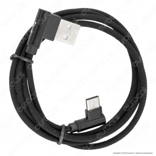 V-Tac VT-5362 Diamond Series USB Data Cable Type-C Cavo in Corda Colore Nero con Connettori a L 1m - SKU 8638