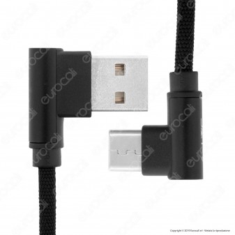 V-Tac VT-5362 Diamond Series USB Data Cable Type-C Cavo in Corda Colore Nero con Connettori a L 1m - SKU 8638