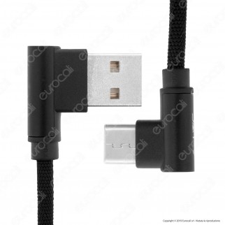 V-Tac VT-5362 Diamond Series USB Data Cable Type-C Cavo in Corda Colore Nero con Connettori a L 1m - SKU 8638