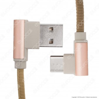 V-Tac VT-5362 Diamond Series USB Data Cable Type-C Cavo in Corda Colore Oro con Connettori a L 1m - SKU 8640