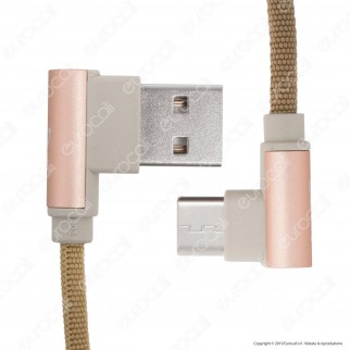 V-Tac VT-5362 Diamond Series USB Data Cable Type-C Cavo in Corda Colore Oro con Connettori a L 1m - SKU 8640