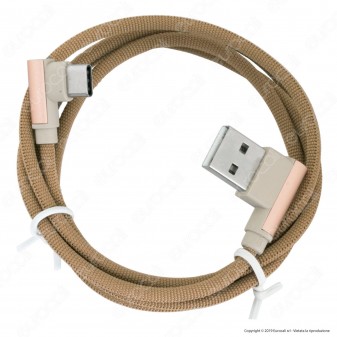 V-Tac VT-5362 Diamond Series USB Data Cable Type-C Cavo in Corda Colore Oro con Connettori a L 1m - SKU 8640
