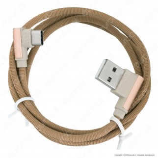 V-Tac VT-5362 Diamond Series USB Data Cable Type-C Cavo in Corda Colore Oro con Connettori a L 1m - SKU 8640