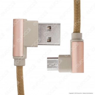 V-Tac VT-5361 Diamond Series USB Data Cable Micro USB Cavo in Corda Colore Oro con Connettori a L 1m - SKU 8637