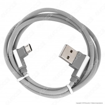 V-Tac VT-5361 Diamond Series USB Data Cable Micro USB Cavo in Corda Colore Grigio con Connettori a L 1m - SKU 8636