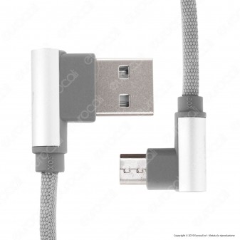 V-Tac VT-5361 Diamond Series USB Data Cable Micro USB Cavo in Corda Colore Grigio con Connettori a L 1m - SKU 8636
