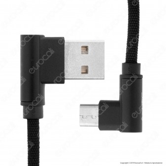V-Tac VT-5361 Diamond Series USB Data Cable Micro USB Cavo in Corda Colore Nero con Connettori a L 1m - SKU 8635