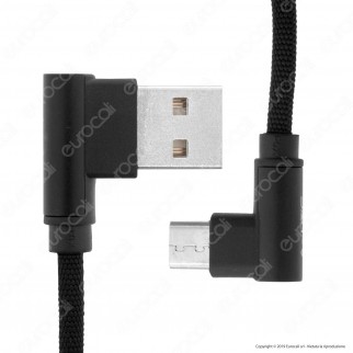V-Tac VT-5361 Diamond Series USB Data Cable Micro USB Cavo in Corda Colore Nero con Connettori a L 1m - SKU 8635